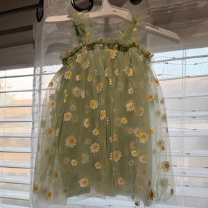 Green Floral Kids Casual Dress
